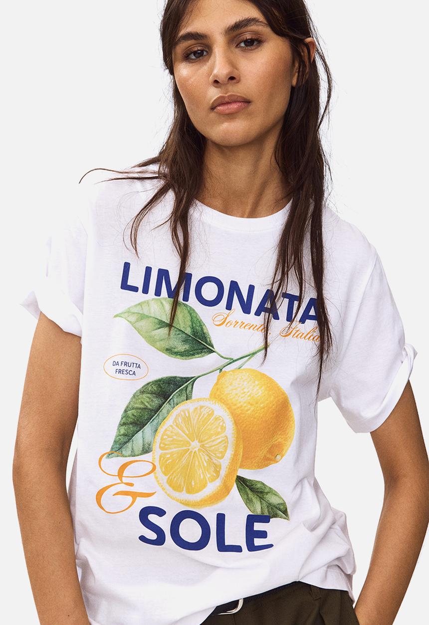H&M - Printed T-shirt - white/lemons