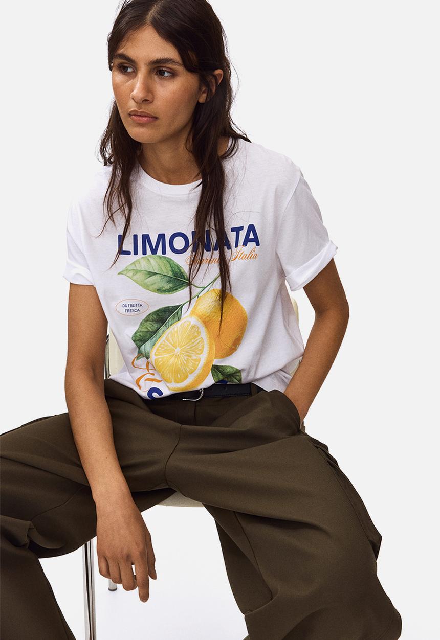H&M - Printed T-shirt - white/lemons