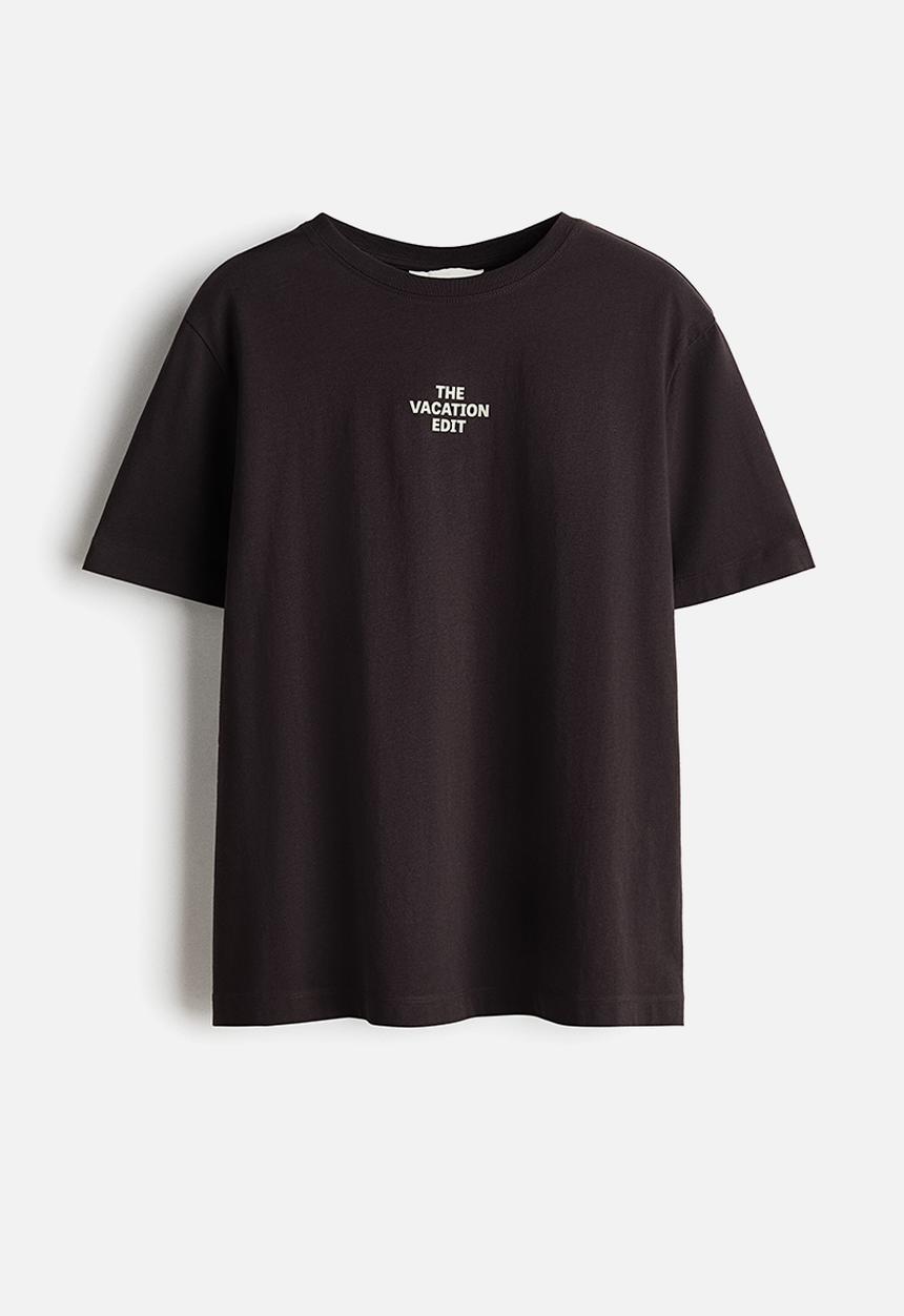 H&M - Printed T-shirt - dark brown/the vacation edit