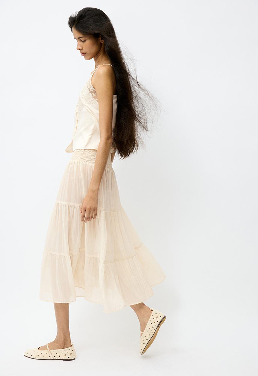 H&M - Smocked chiffon skirt - light beige