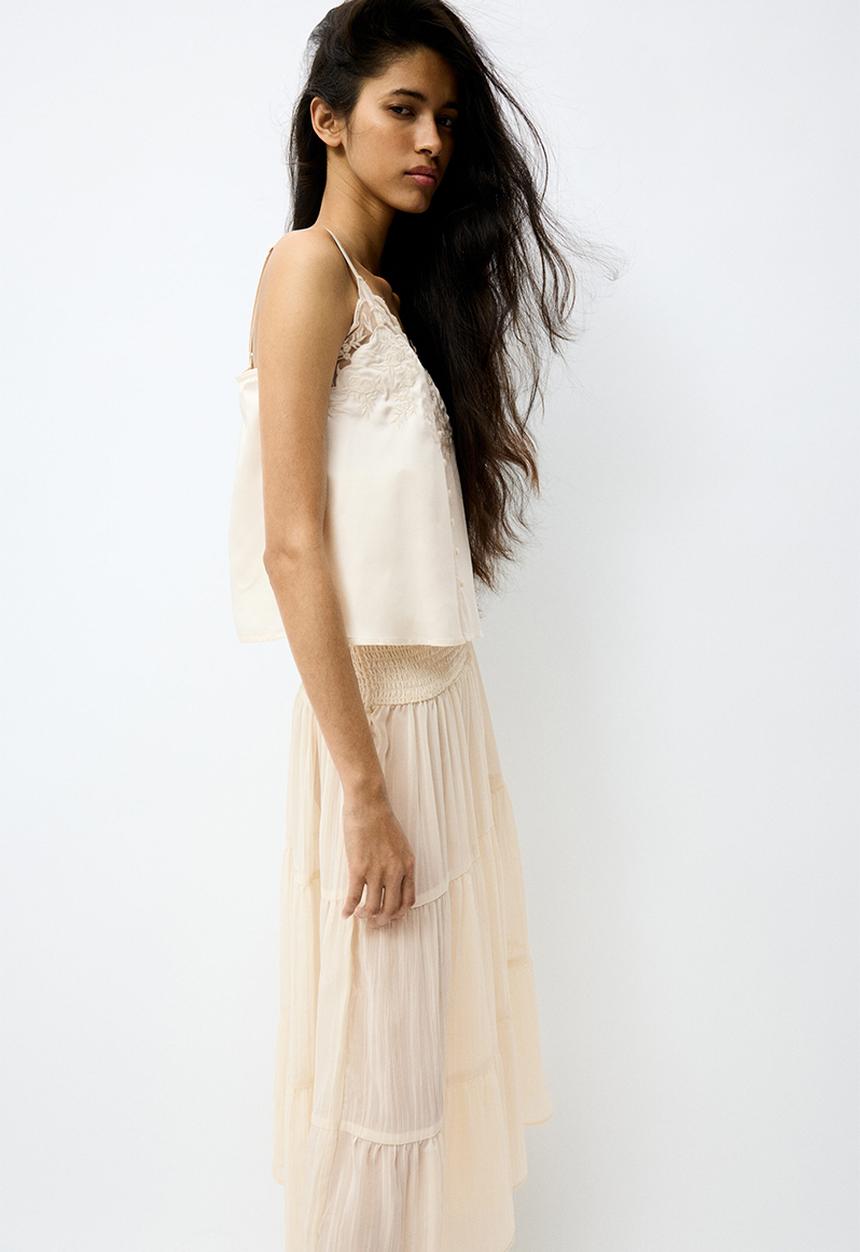 H&M - Smocked chiffon skirt - light beige