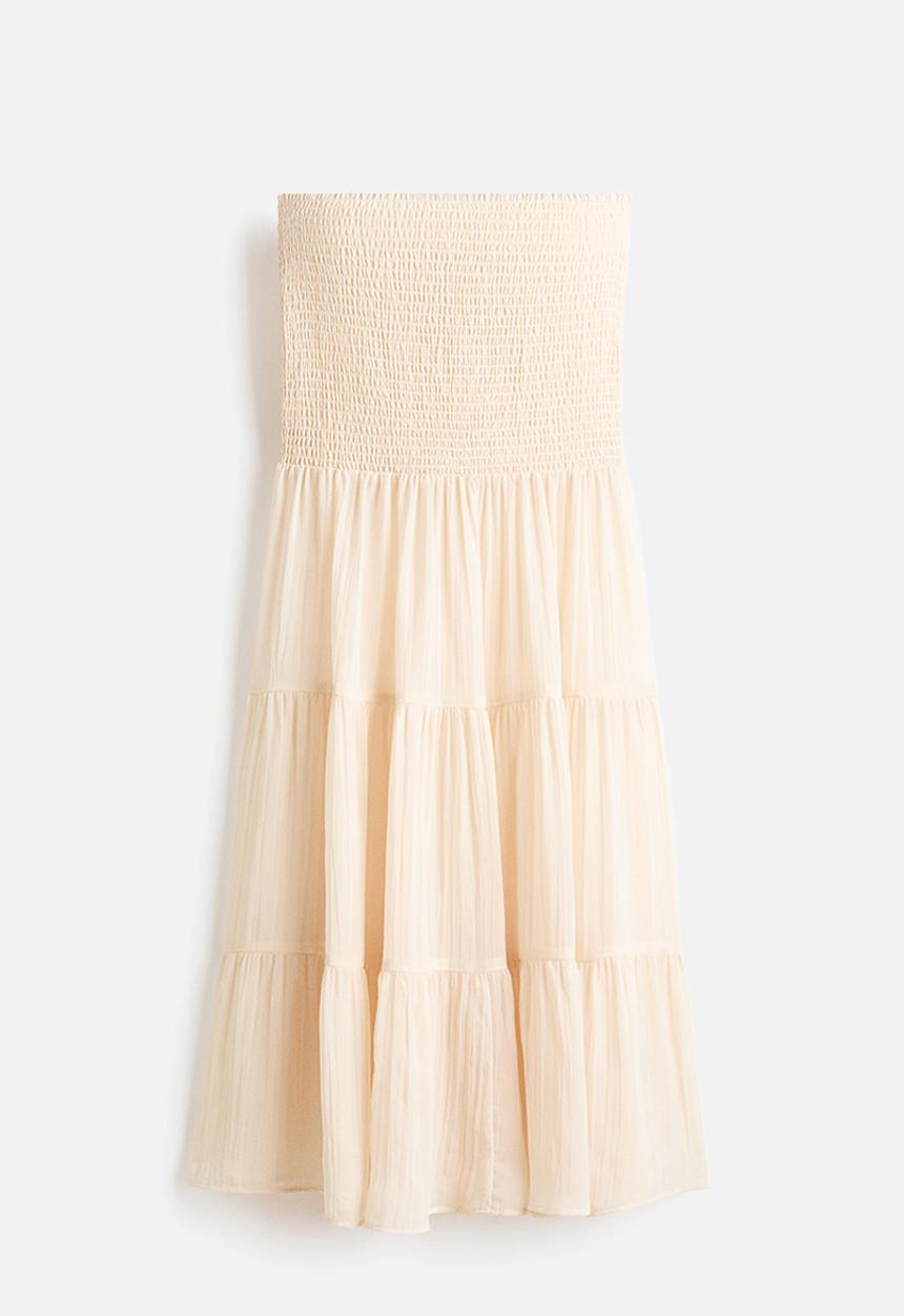 H&M - Smocked chiffon skirt - light beige