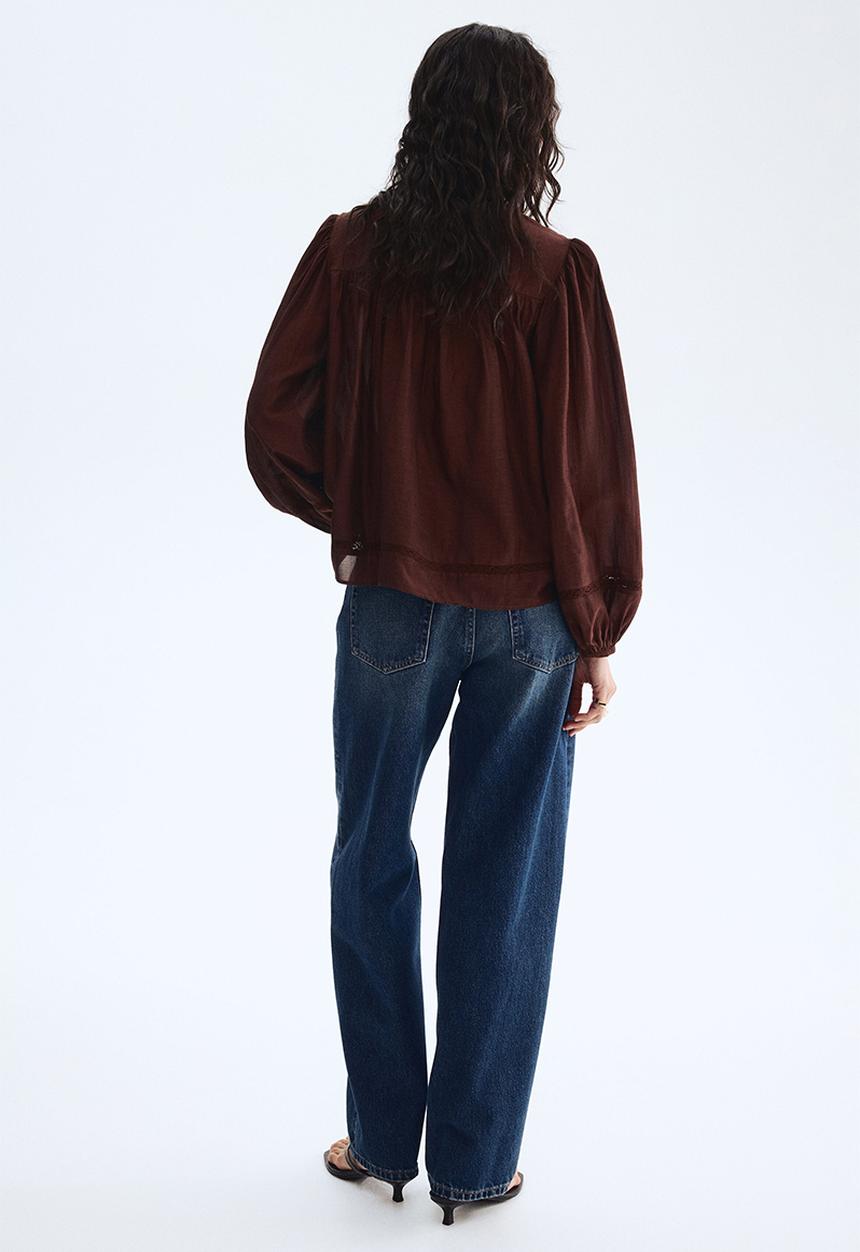 H&M - Lace-inset viscose-blend blouse - dark brown