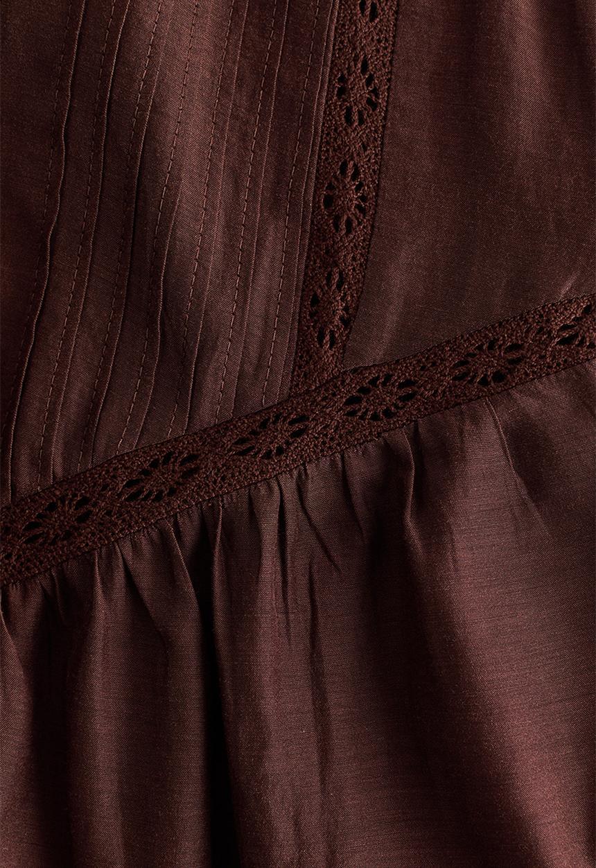 H&M - Lace-inset viscose-blend blouse - dark brown