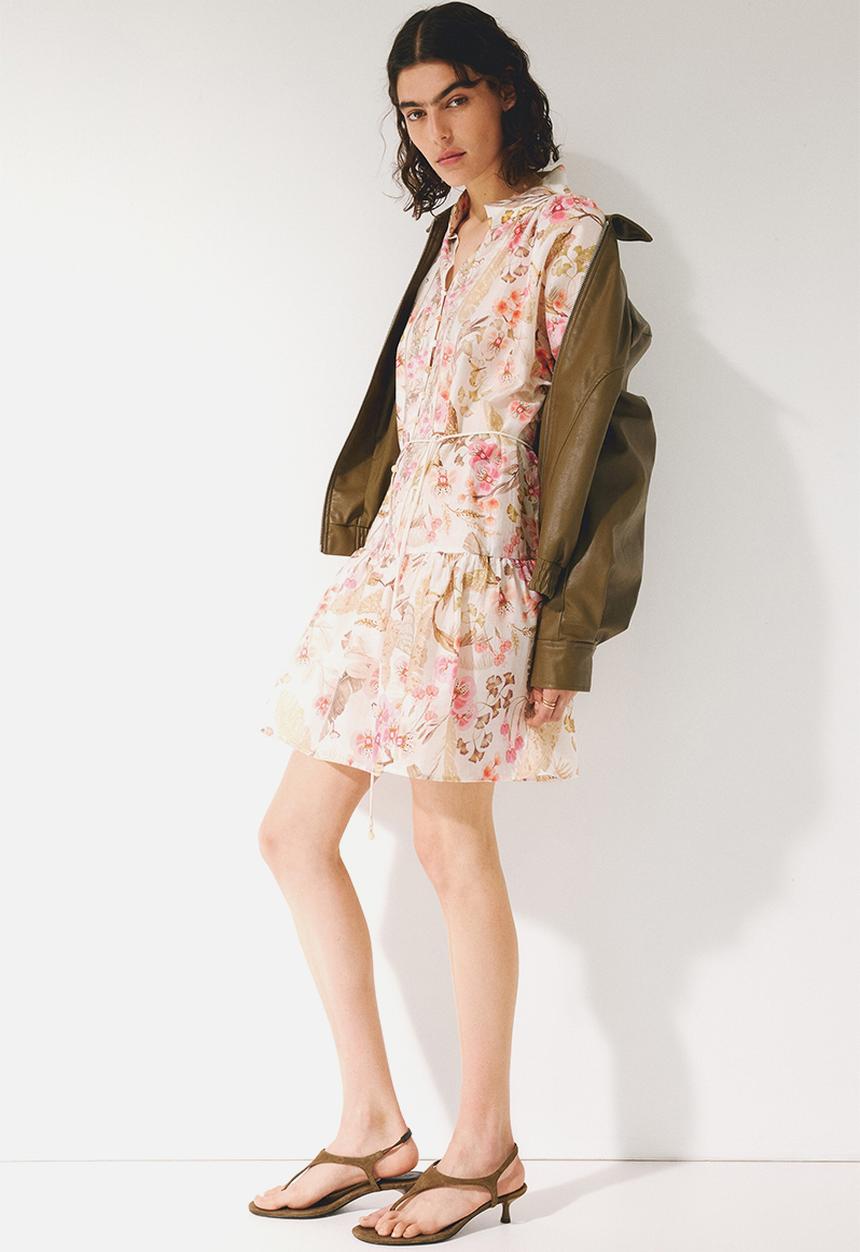 H&M - Short tunic dress - cream/floral