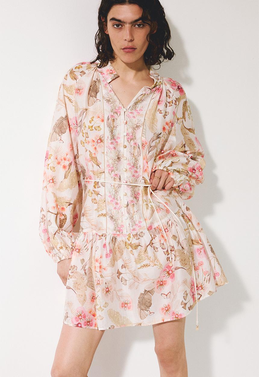 H&M - Short tunic dress - cream/floral