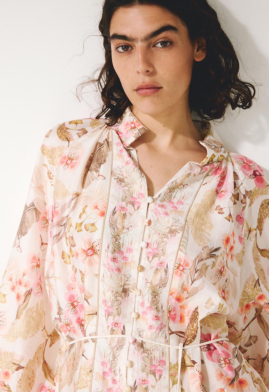 H&M - Short tunic dress - cream/floral