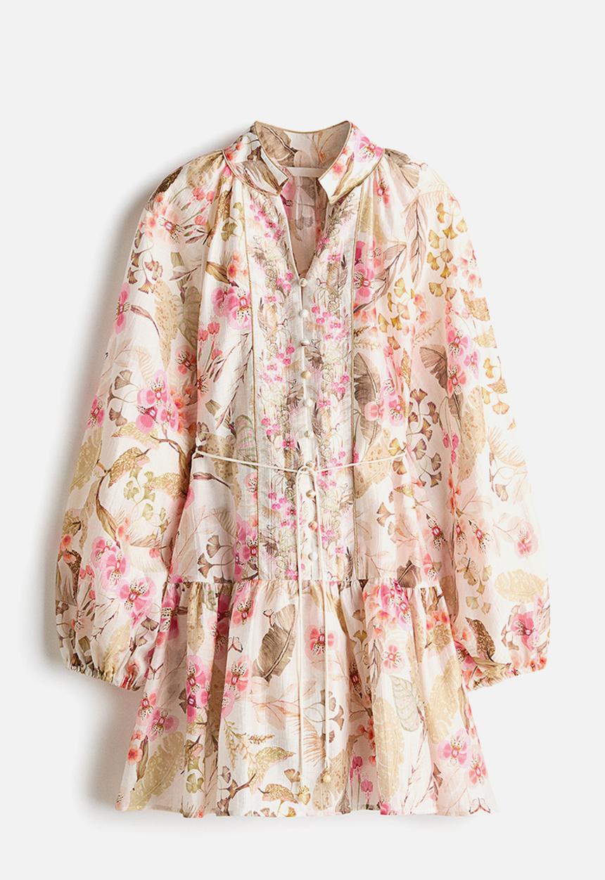 H&M - Short tunic dress - cream/floral