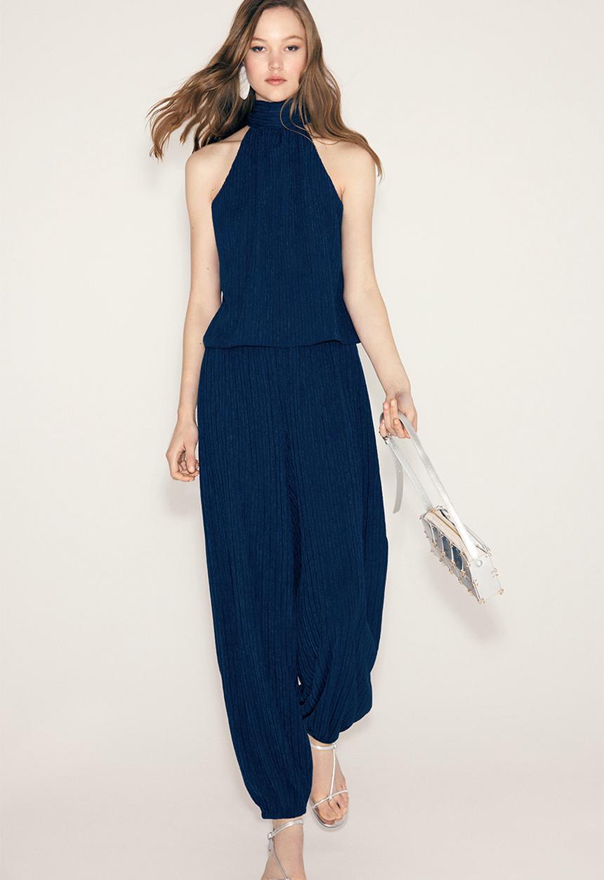 H&M - Crinkled balloon trousers - navy blue