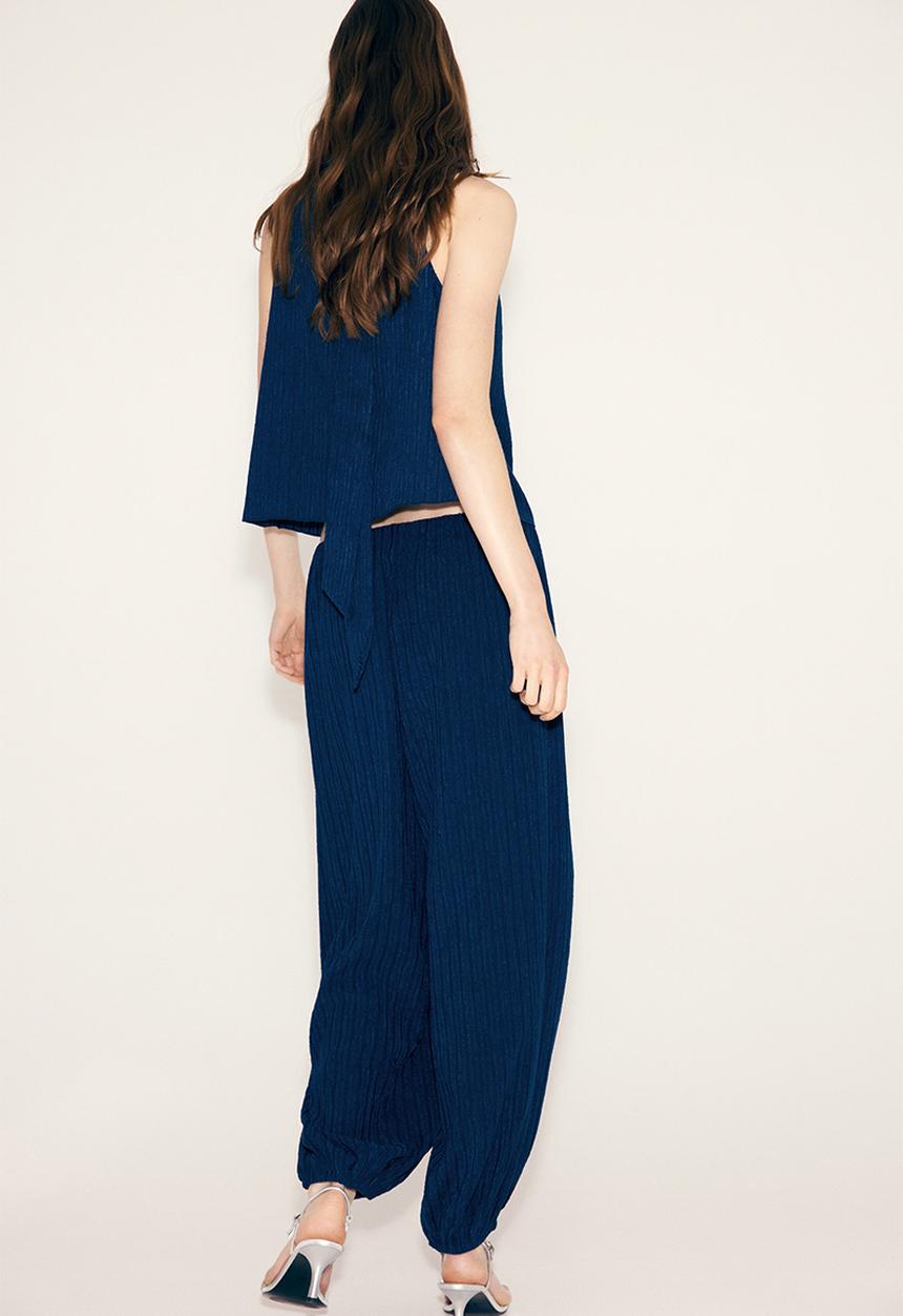 H&M - Crinkled balloon trousers - navy blue