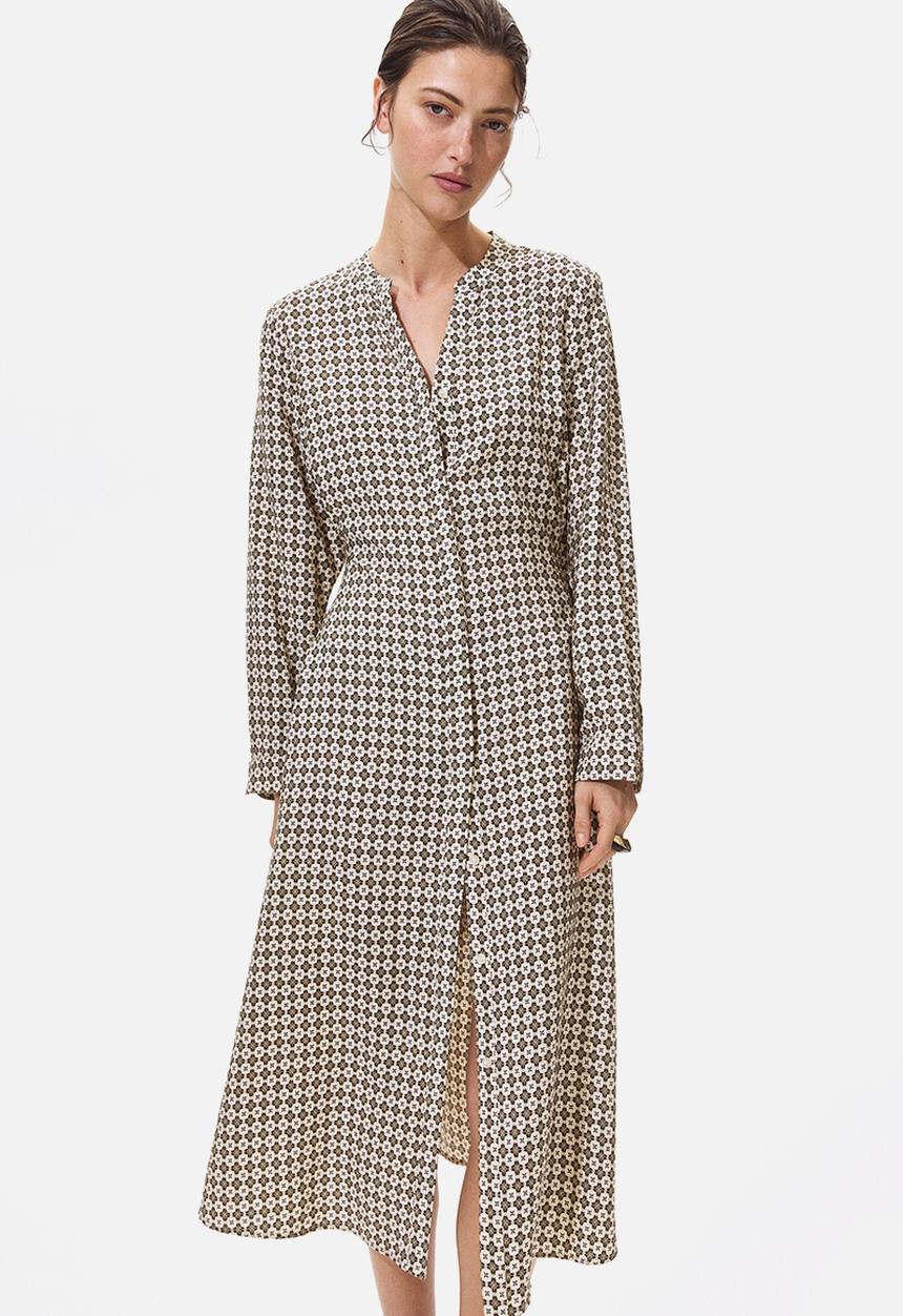 H&M - Tie-belt dress - cream/patterned