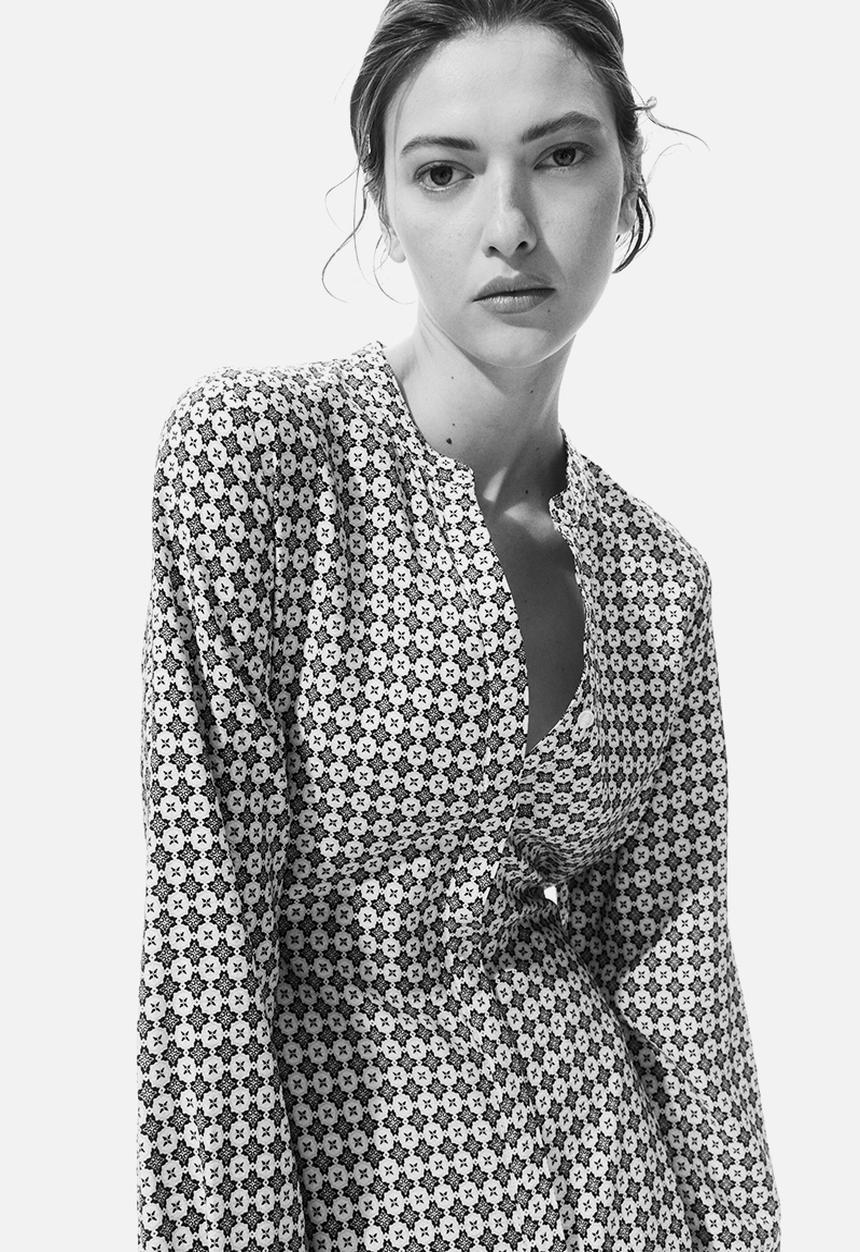 H&M - Tie-belt dress - cream/patterned