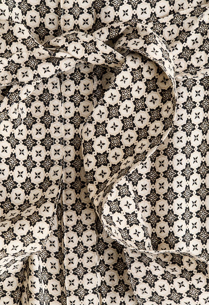 H&M - Tie-belt dress - cream/patterned