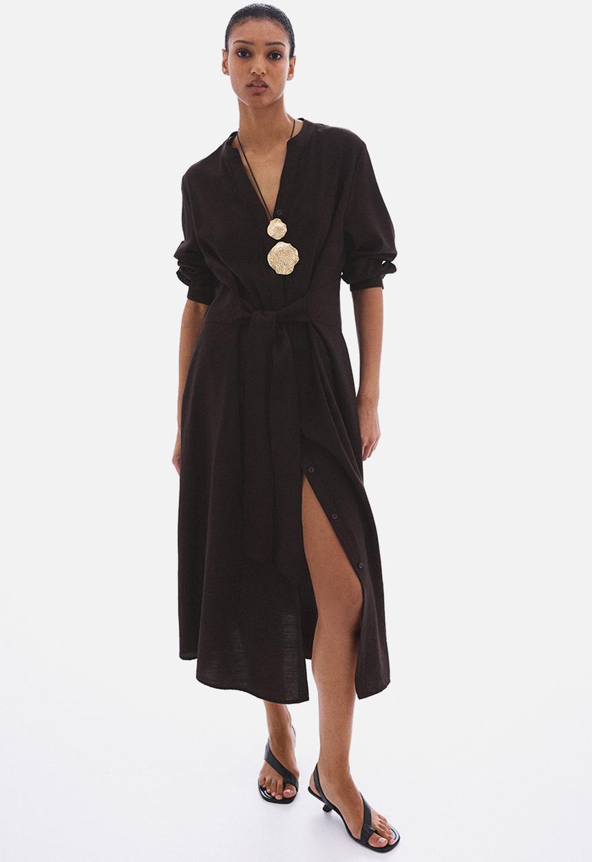 H&M - Tie-belt dress - dark brown