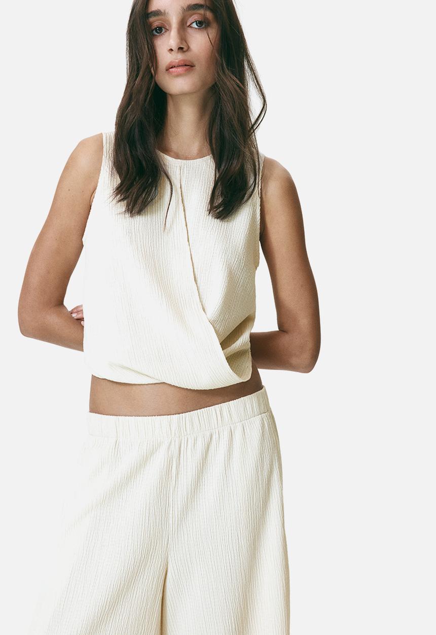 H&M - Wrap-detail crinkled top - light beige