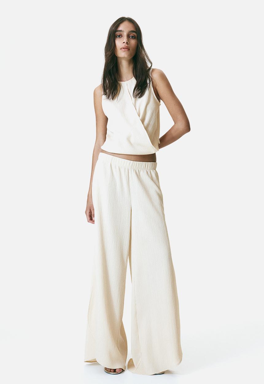H&M - Wrap-detail crinkled top - light beige
