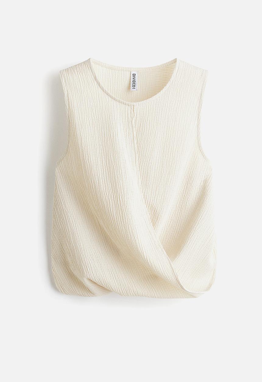 H&M - Wrap-detail crinkled top - light beige