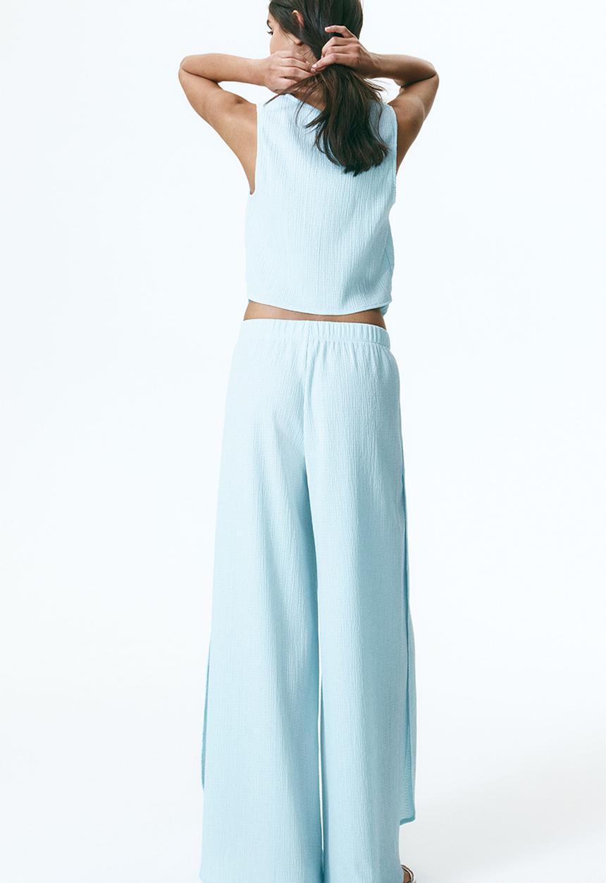 H&M - Wrap-detail crinkled top - light blue