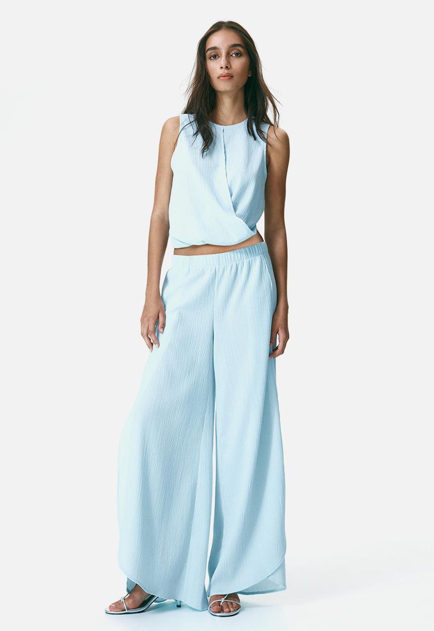 H&M - Wrap-detail crinkled top - light blue