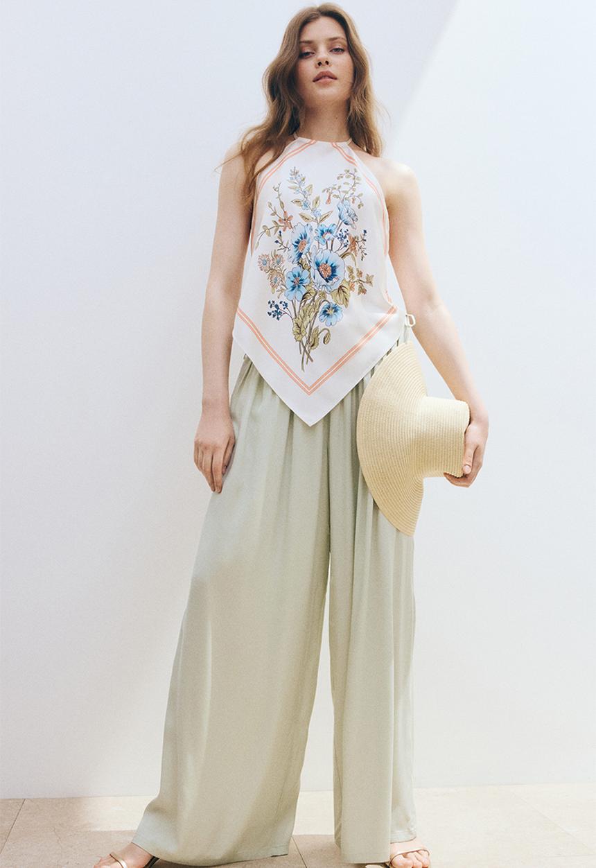 H&M - Wide drawstring trousers - light dusty green