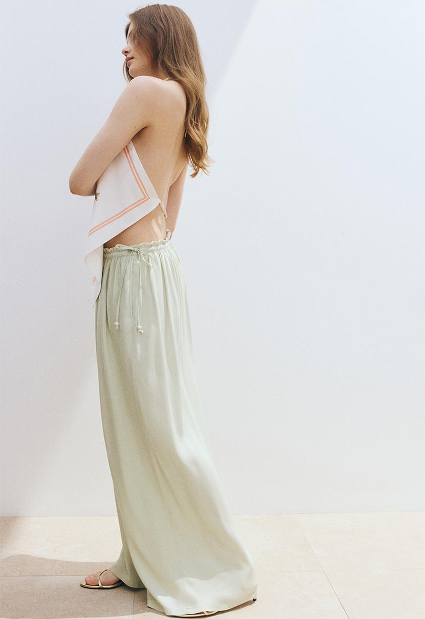 H&M - Wide drawstring trousers - light dusty green