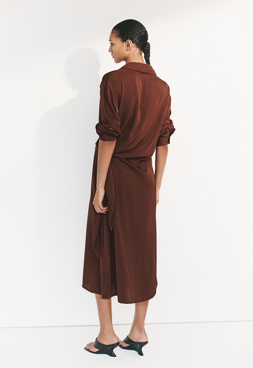 H&M - Tie-detail shirt dress - rust brown