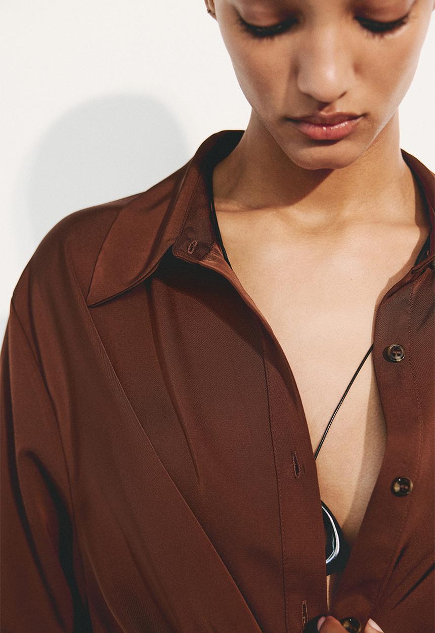 H&M - Tie-detail shirt dress - rust brown