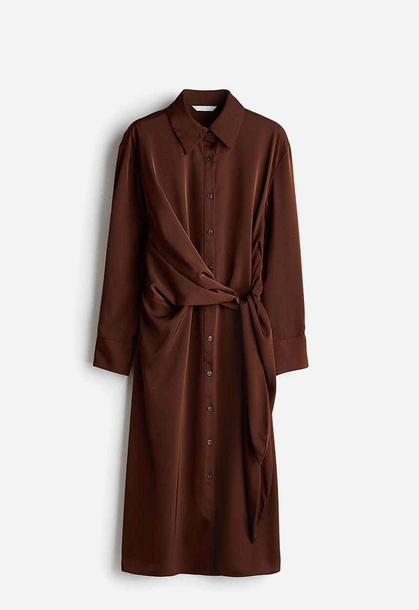 H&M - Tie-detail shirt dress - rust brown