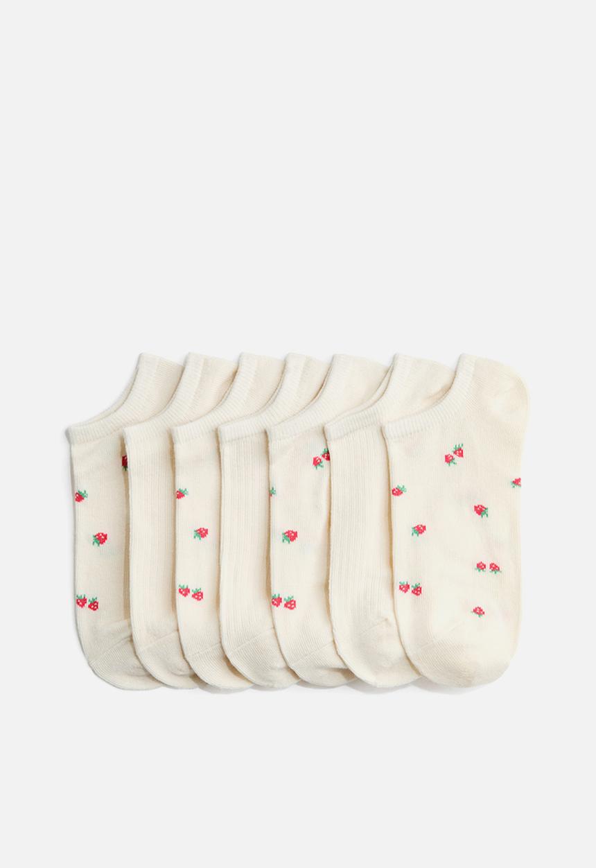 H&M - 7-Pack trainer socks - cream/strawberries