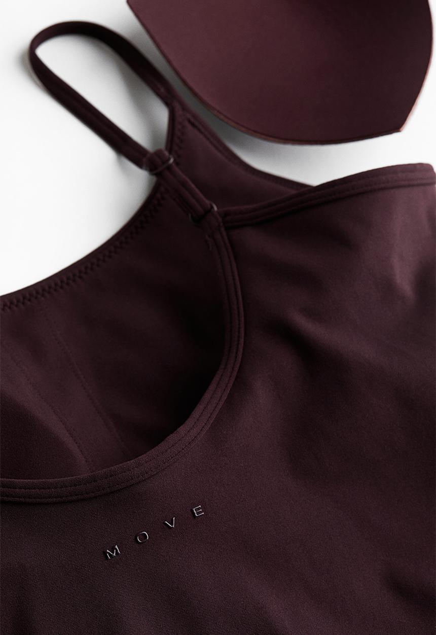 H&M - Integral-bra sports strappy top with softmove™ - chocolate plum