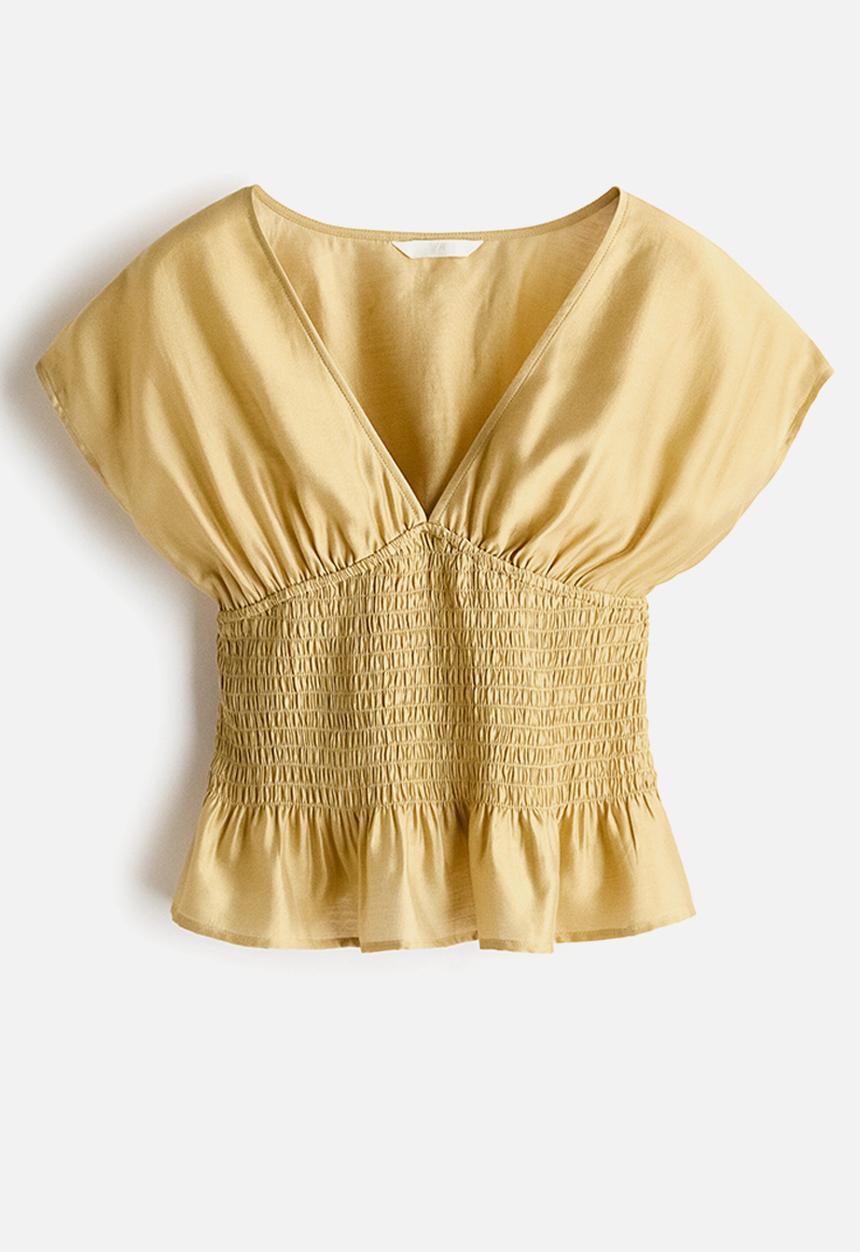 H&M - Smocked top - dusty yellow