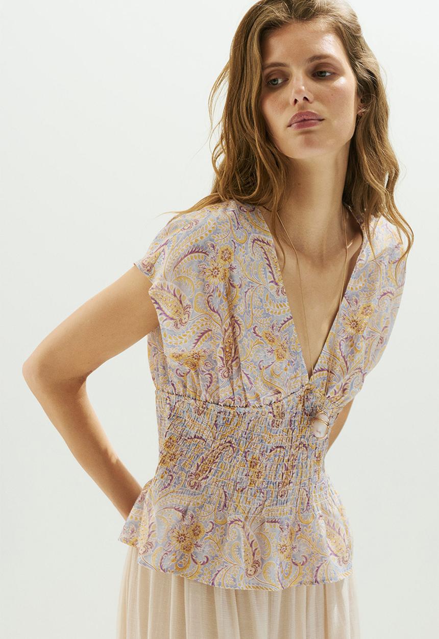 H&M - Smocked top - light purple/paisley pattern