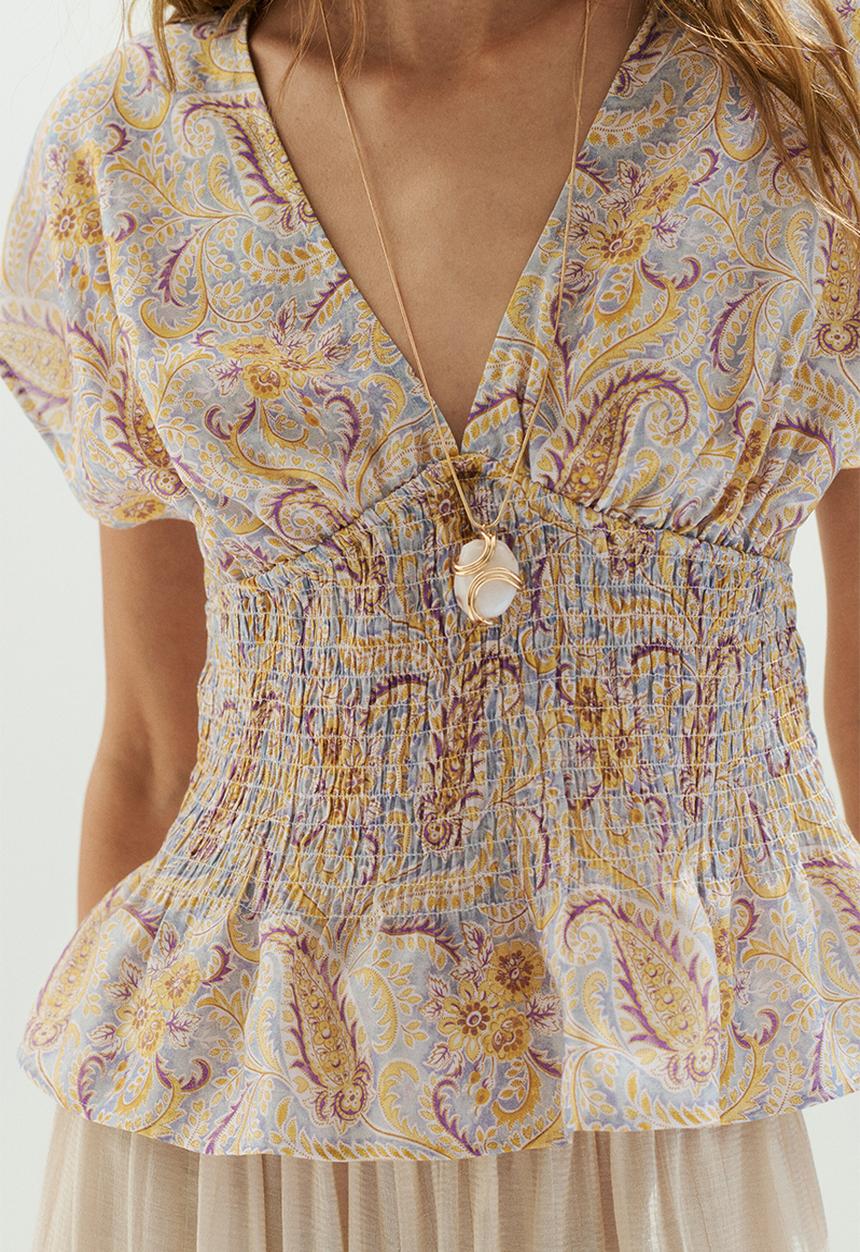 H&M - Smocked top - light purple/paisley pattern