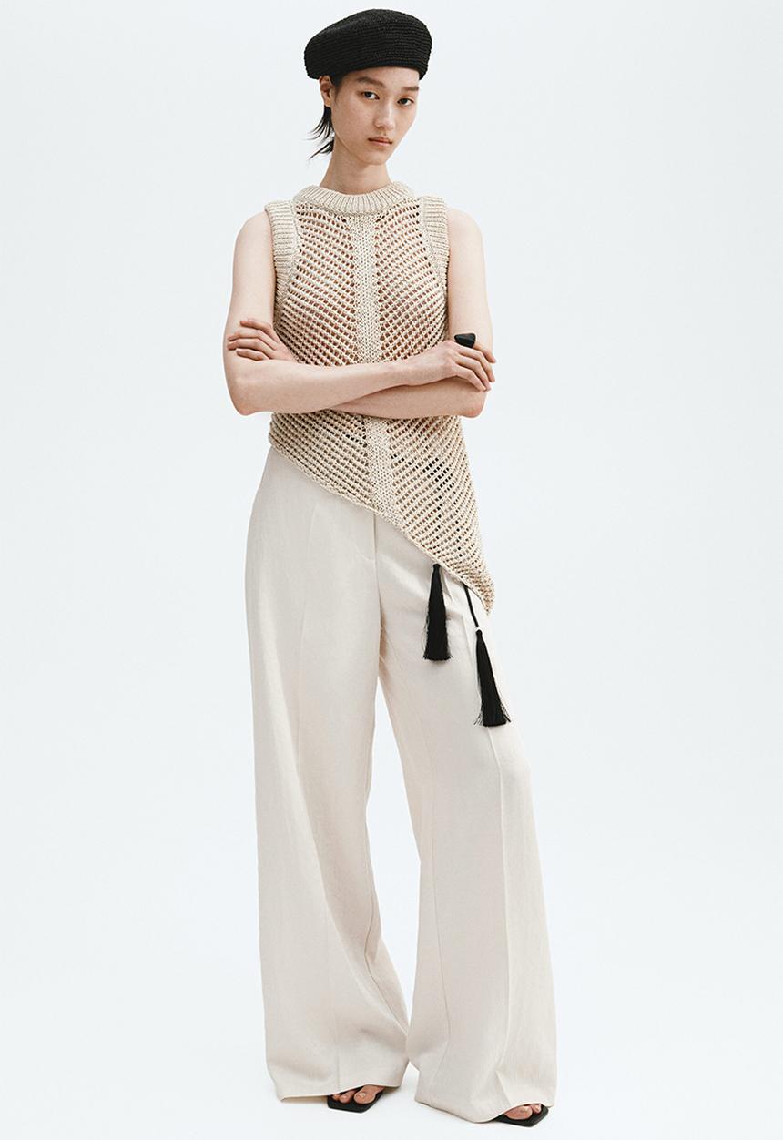 H&M - Wide tailored trousers - light beige