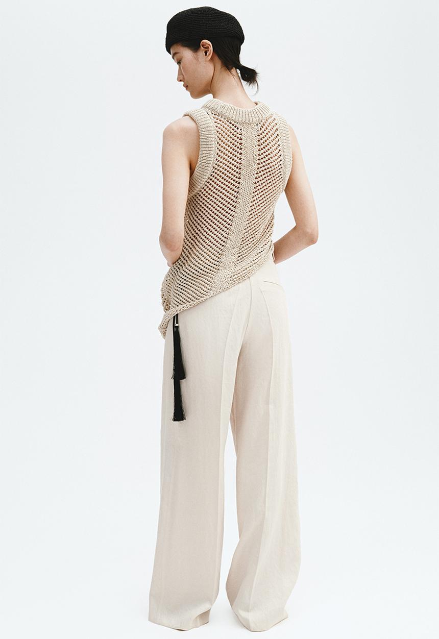 H&M - Wide tailored trousers - light beige