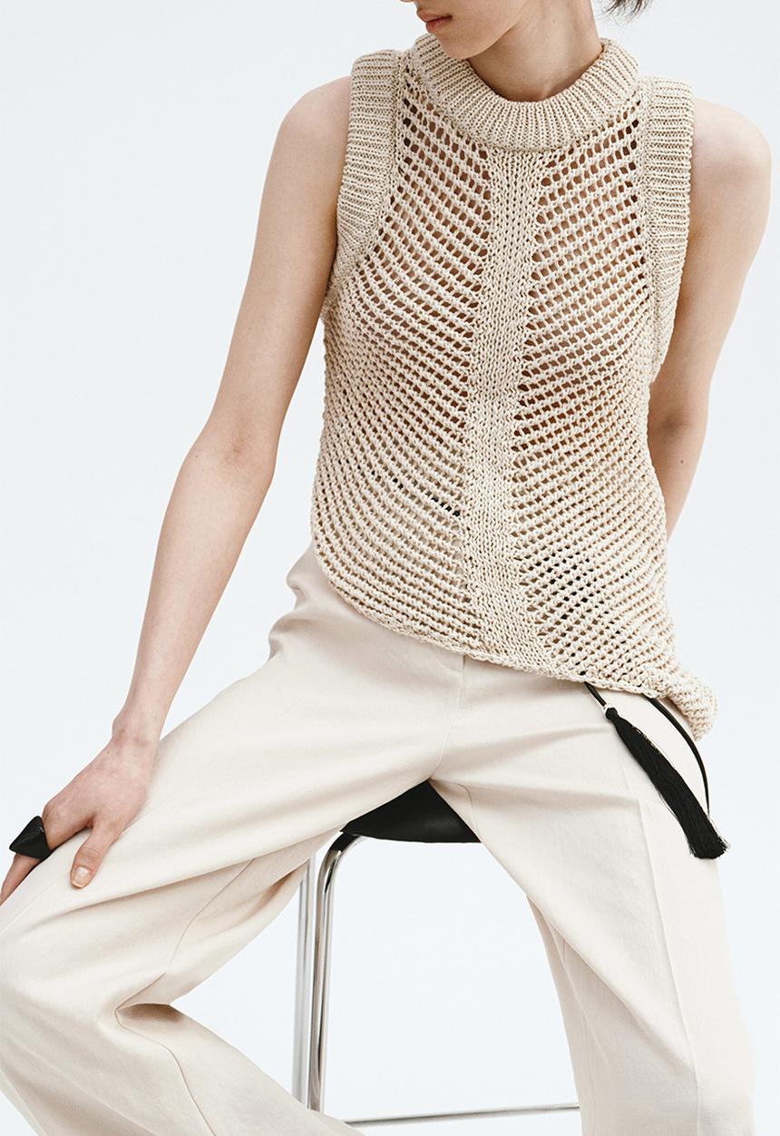 H&M - Wide tailored trousers - light beige