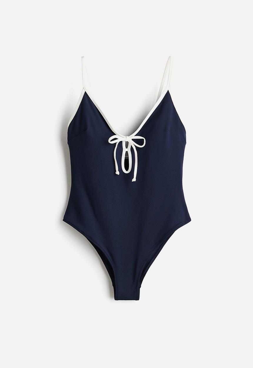 H&M - Padded-cup high leg swimsuit - navy blue