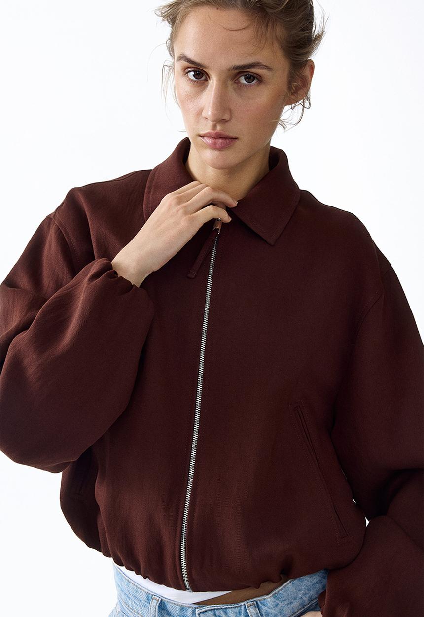 H&M - Oversized bubble-hem jacket - dark rust brown