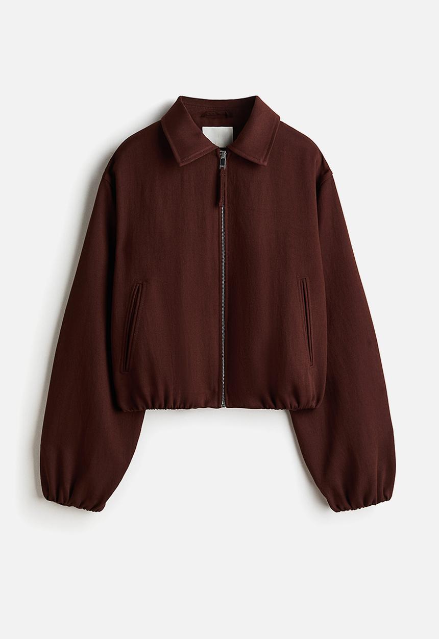 H&M - Oversized bubble-hem jacket - dark rust brown