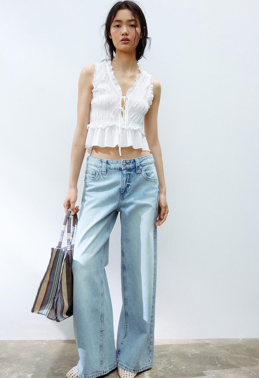 H&M - Baggy wide low waist jeans - light denim blue