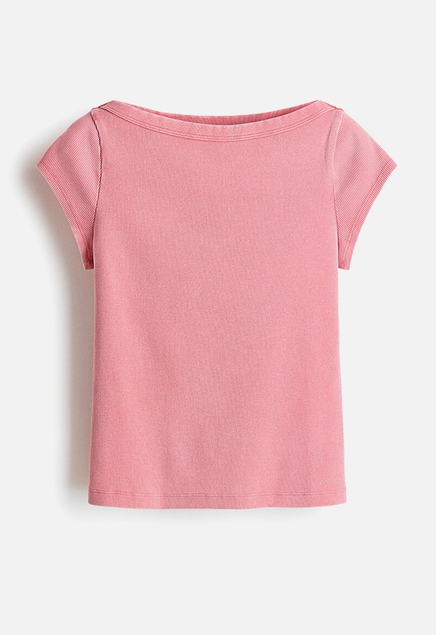 H&M - Rib-knit boat-neck top - pink