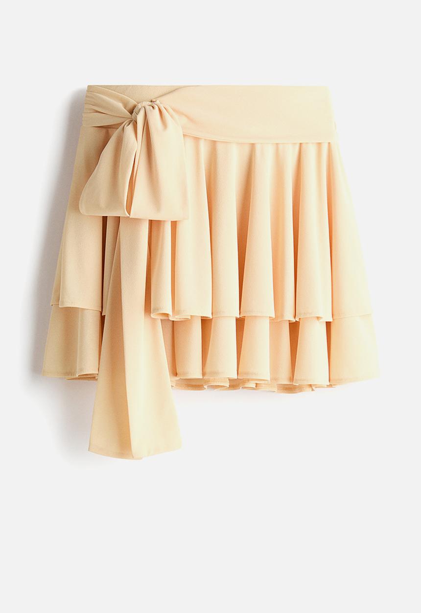 H&M - Tiered tie-belt skirt - light yellow