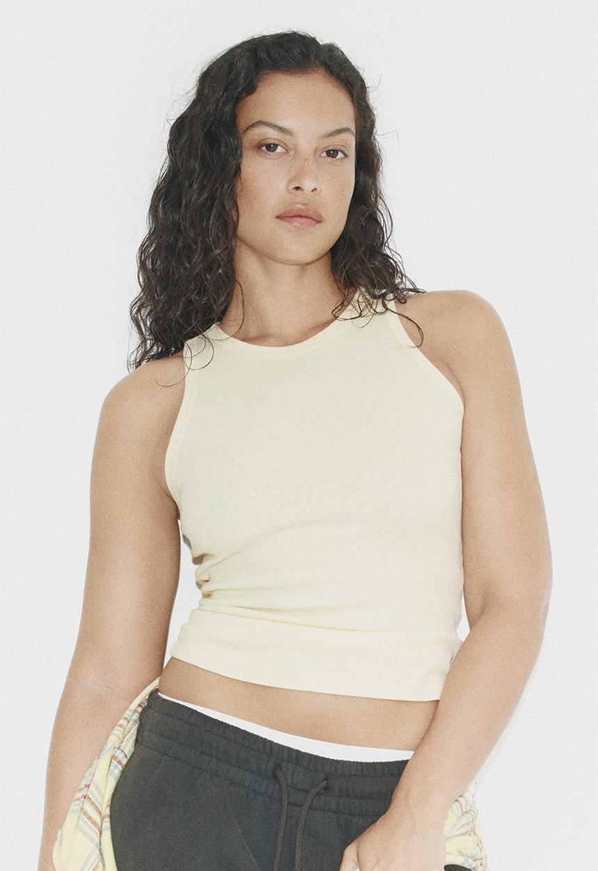 H&M - Ribbed cotton vest top - light yellow