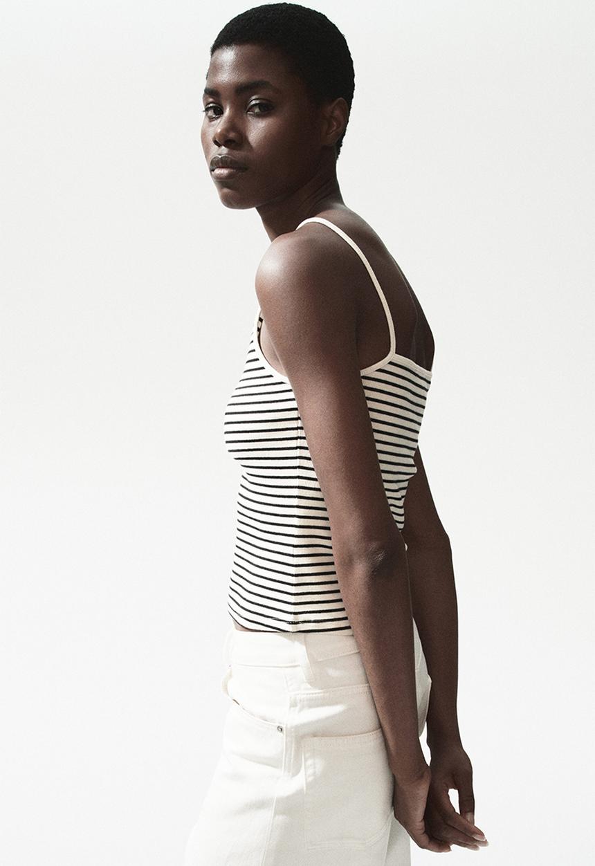 H&M - Ribbed strappy top - black/striped