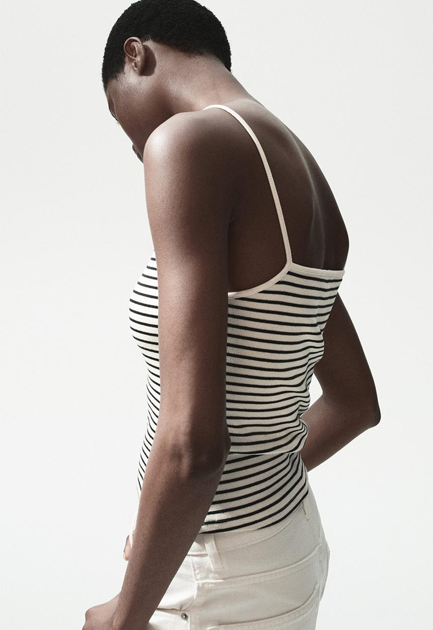 H&M - Ribbed strappy top - black/striped