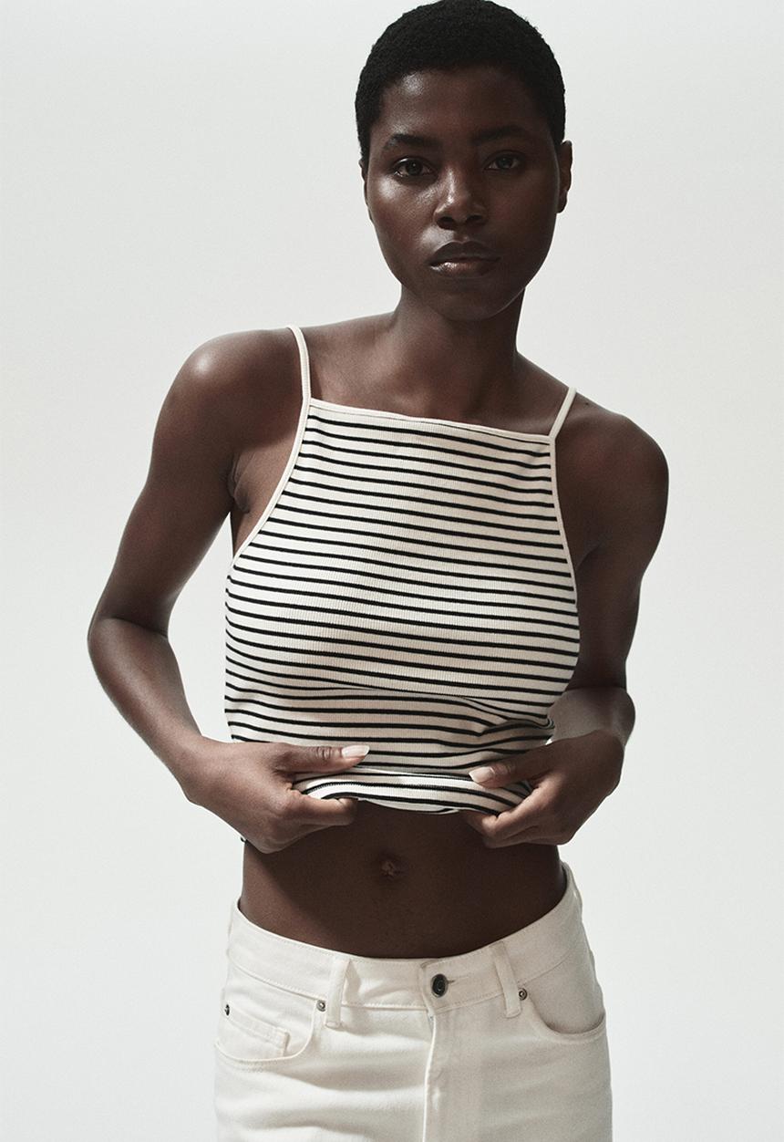 H&M - Ribbed strappy top - black/striped