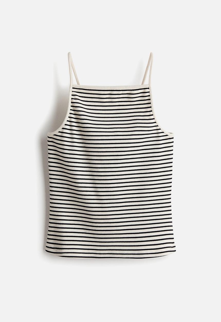 H&M - Ribbed strappy top - black/striped