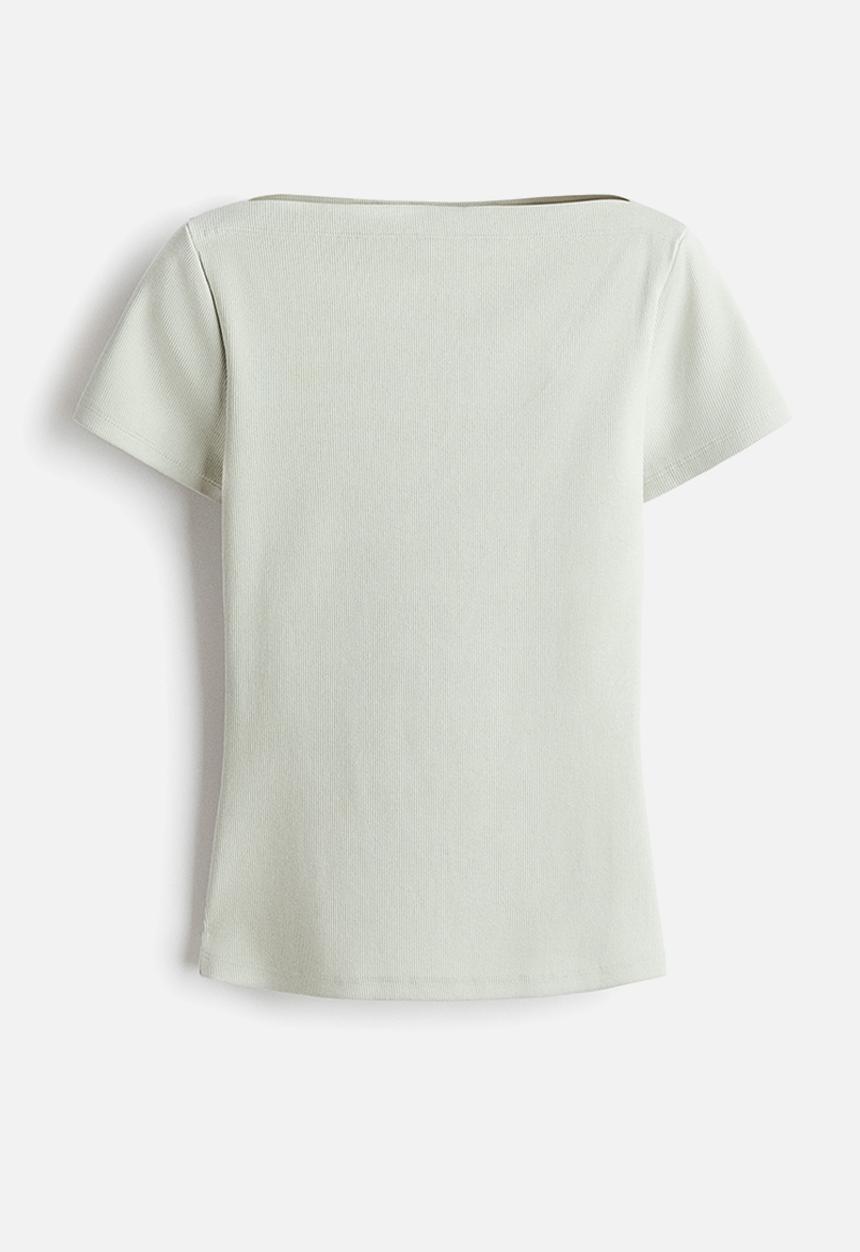 H&M - Boat-neck cotton top - light dusty green