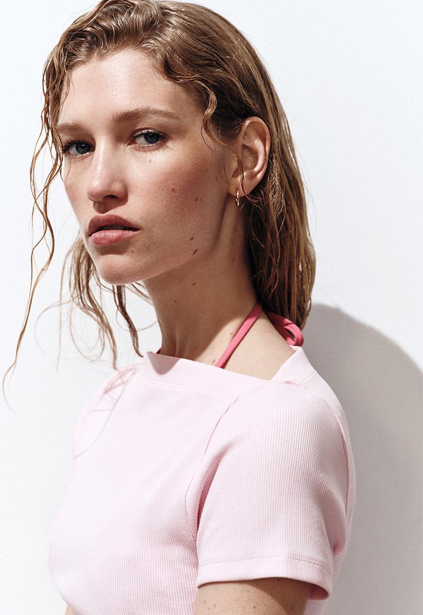 H&M - Boat-neck cotton top - light pink