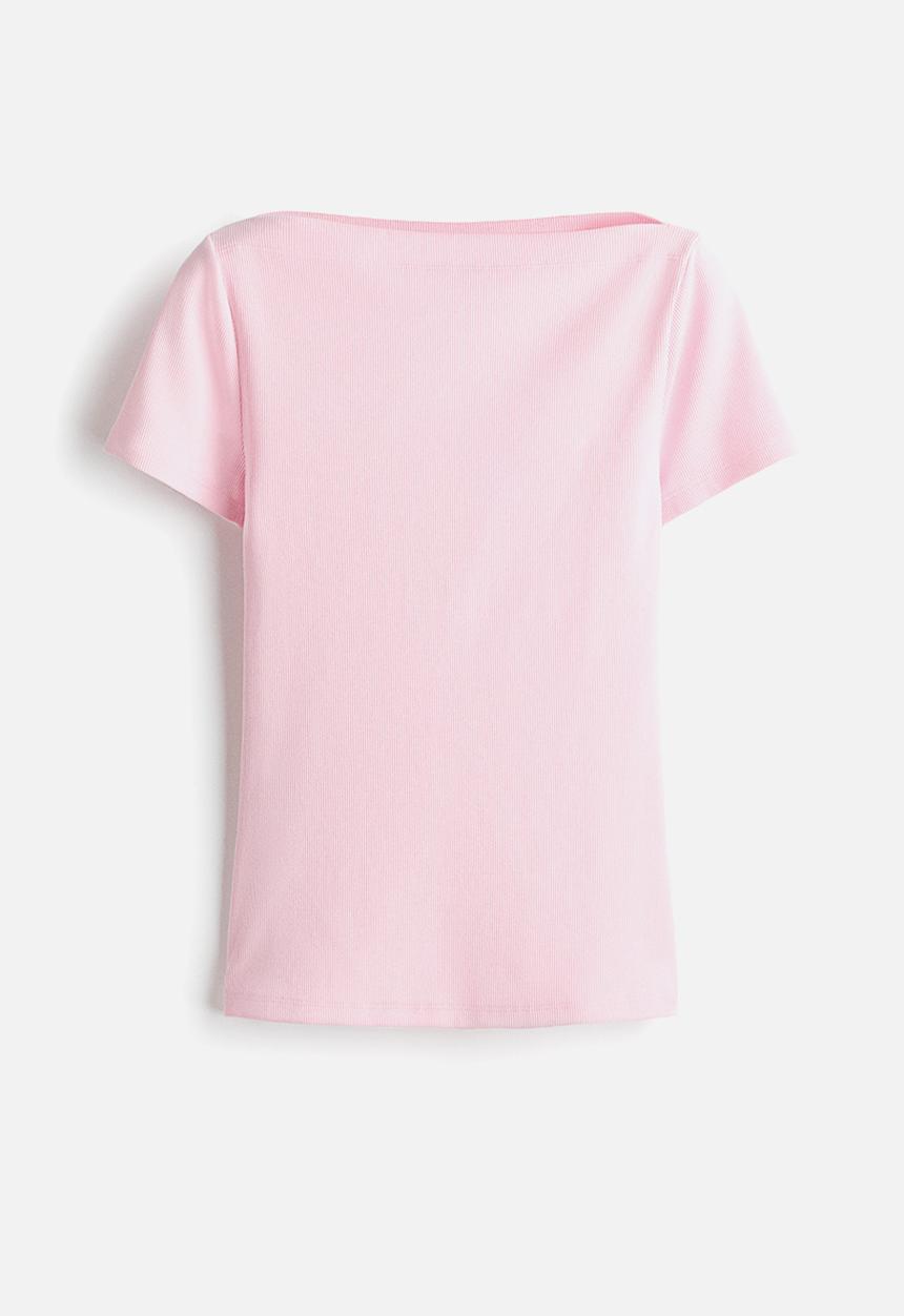 H&M - Boat-neck cotton top - light pink